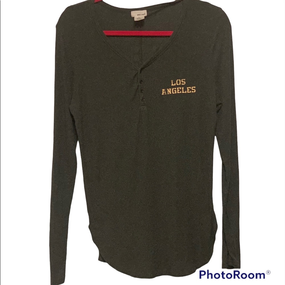 WET SEAL Women’s Army Green Ribbed Long Sleeve Top